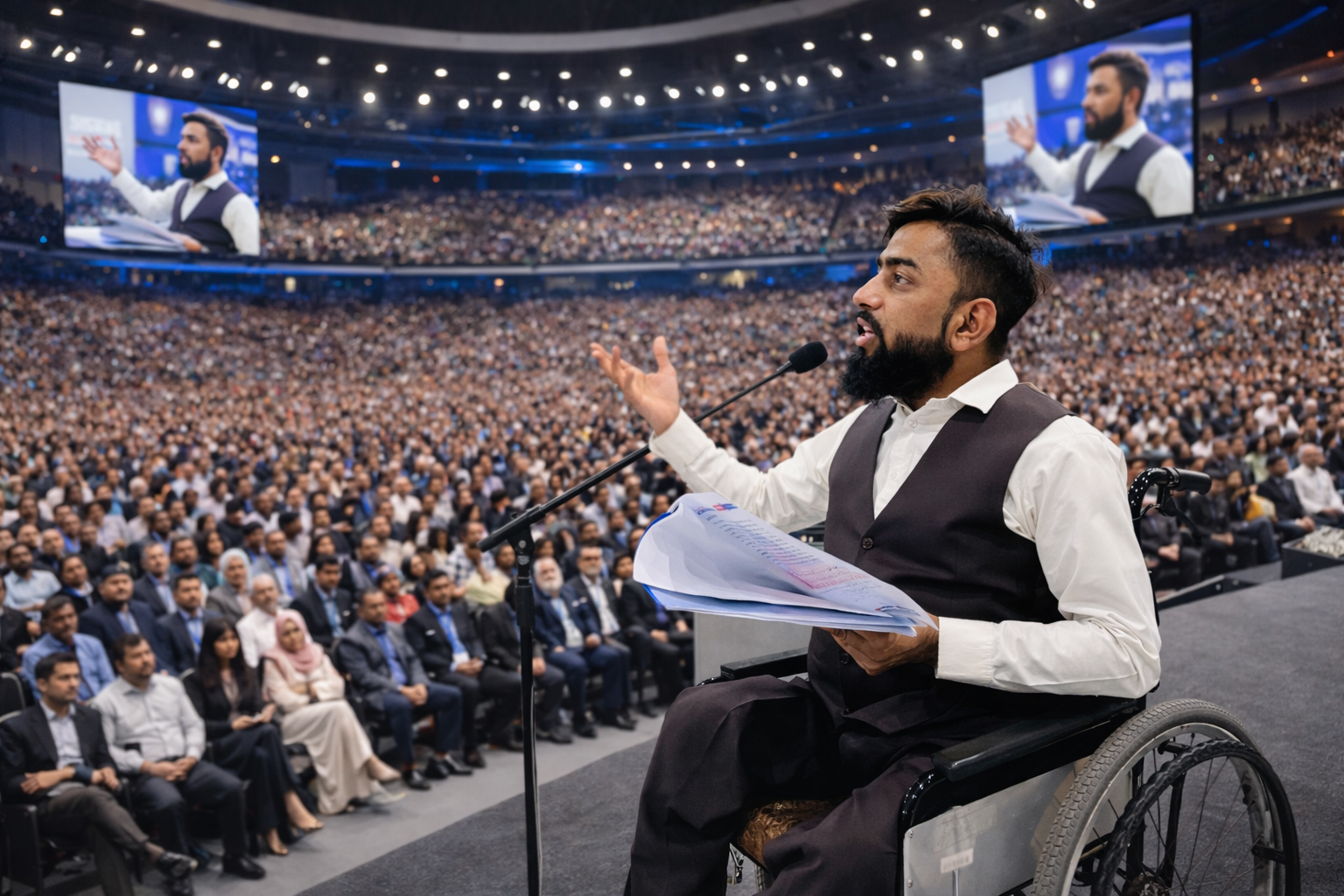 Raheel Nawaz speaking on stage